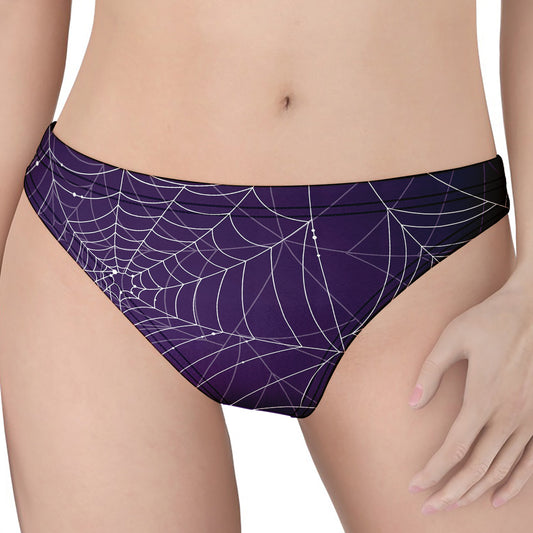 Purple Spider Web Pattern Print Women's Thong