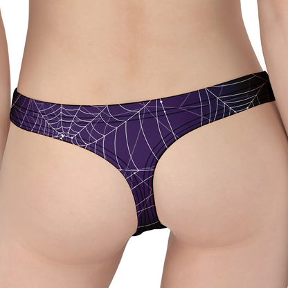 Purple Spider Web Pattern Print Women's Thong