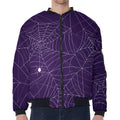 Purple Spider Web Pattern Print Zip Sleeve Bomber Jacket