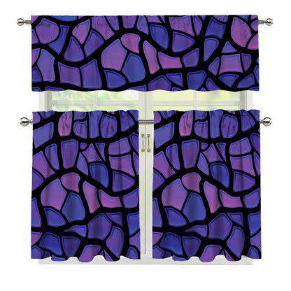 Purple Stained Glass Mosaic Print 3 Piece Kitchen Curtains