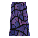 Purple Stained Glass Mosaic Print Cotton Front Slit Maxi Skirt