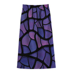 Purple Stained Glass Mosaic Print Cotton Front Slit Maxi Skirt