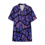 Purple Stained Glass Mosaic Print Cotton Hawaiian Shirt