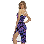 Purple Stained Glass Mosaic Print Cross Back Cami Dress