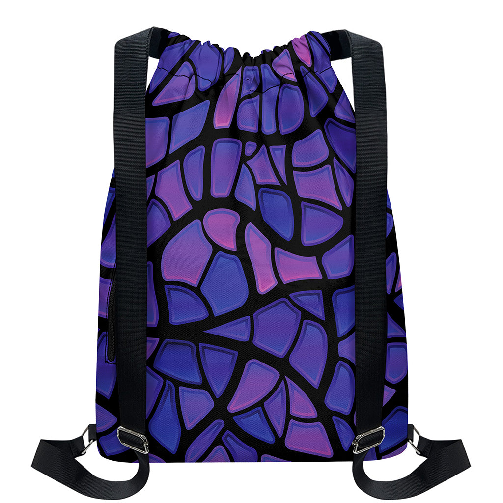 Purple Stained Glass Mosaic Print Drawstring Backpack