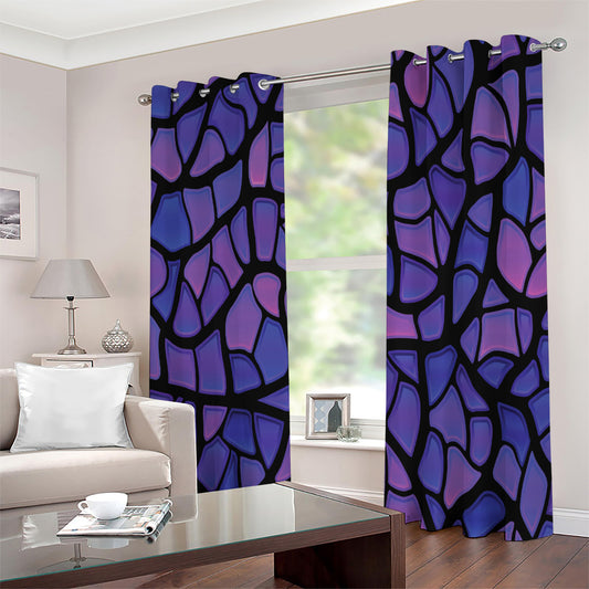 Purple Stained Glass Mosaic Print Extra Wide Grommet Curtains