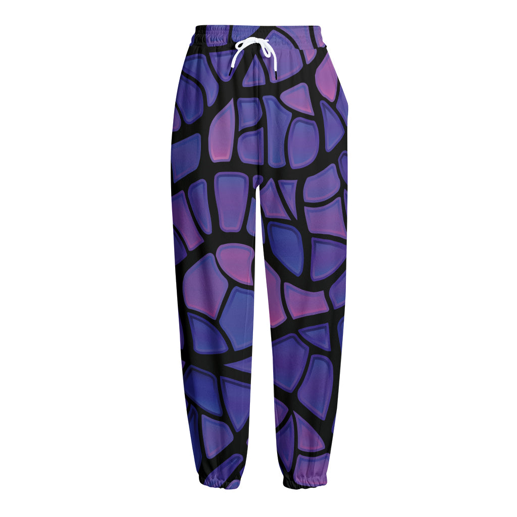 Purple Stained Glass Mosaic Print Fleece Lined Knit Pants