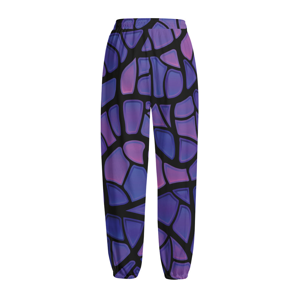 Purple Stained Glass Mosaic Print Fleece Lined Knit Pants