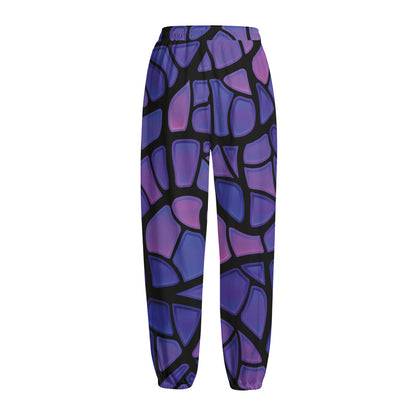 Purple Stained Glass Mosaic Print Fleece Lined Knit Pants