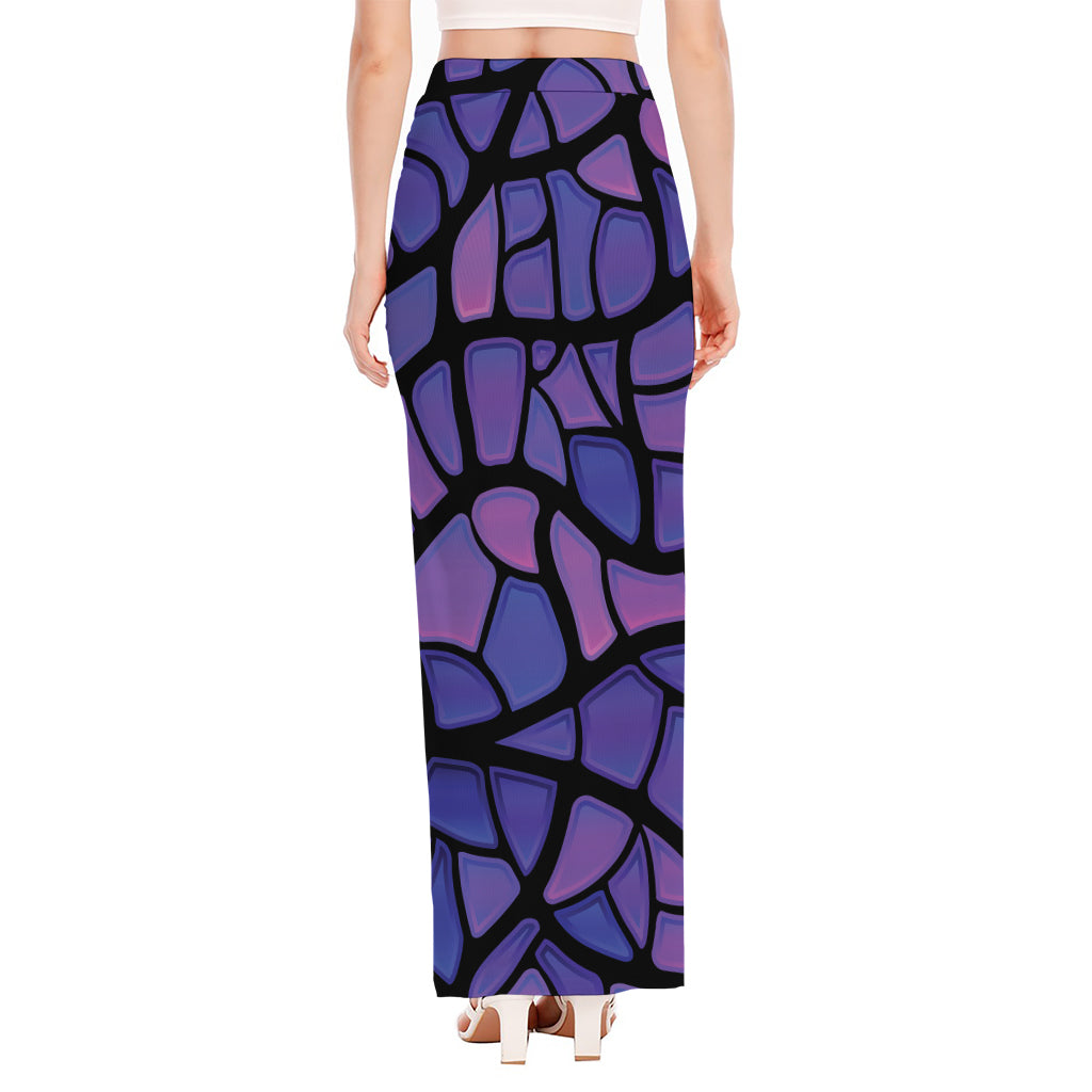 Purple Stained Glass Mosaic Print High Slit Maxi Skirt