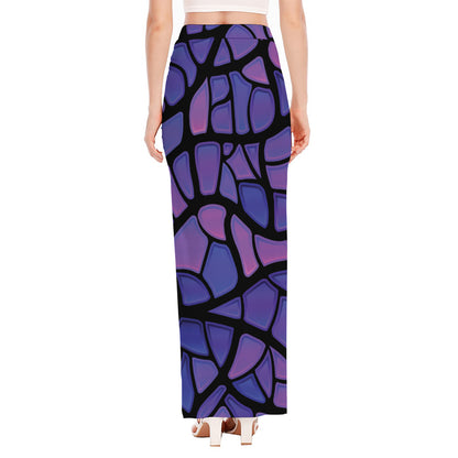 Purple Stained Glass Mosaic Print High Slit Maxi Skirt