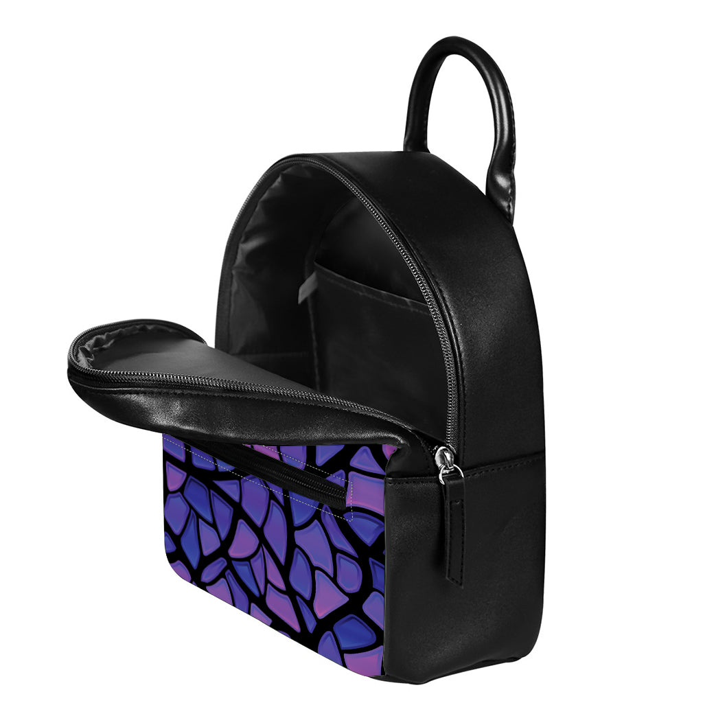 Purple Stained Glass Mosaic Print Leather Backpack
