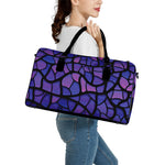 Purple Stained Glass Mosaic Print Leather Duffle Bag