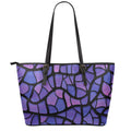 Purple Stained Glass Mosaic Print Leather Tote Bag With Zipper