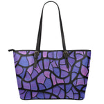 Purple Stained Glass Mosaic Print Leather Tote Bag