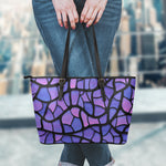 Purple Stained Glass Mosaic Print Leather Tote Bag
