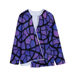 Purple Stained Glass Mosaic Print Long Sleeve Short Coat