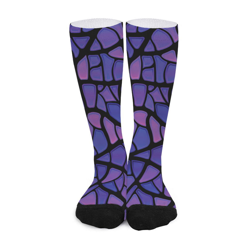 Purple Stained Glass Mosaic Print Long Socks