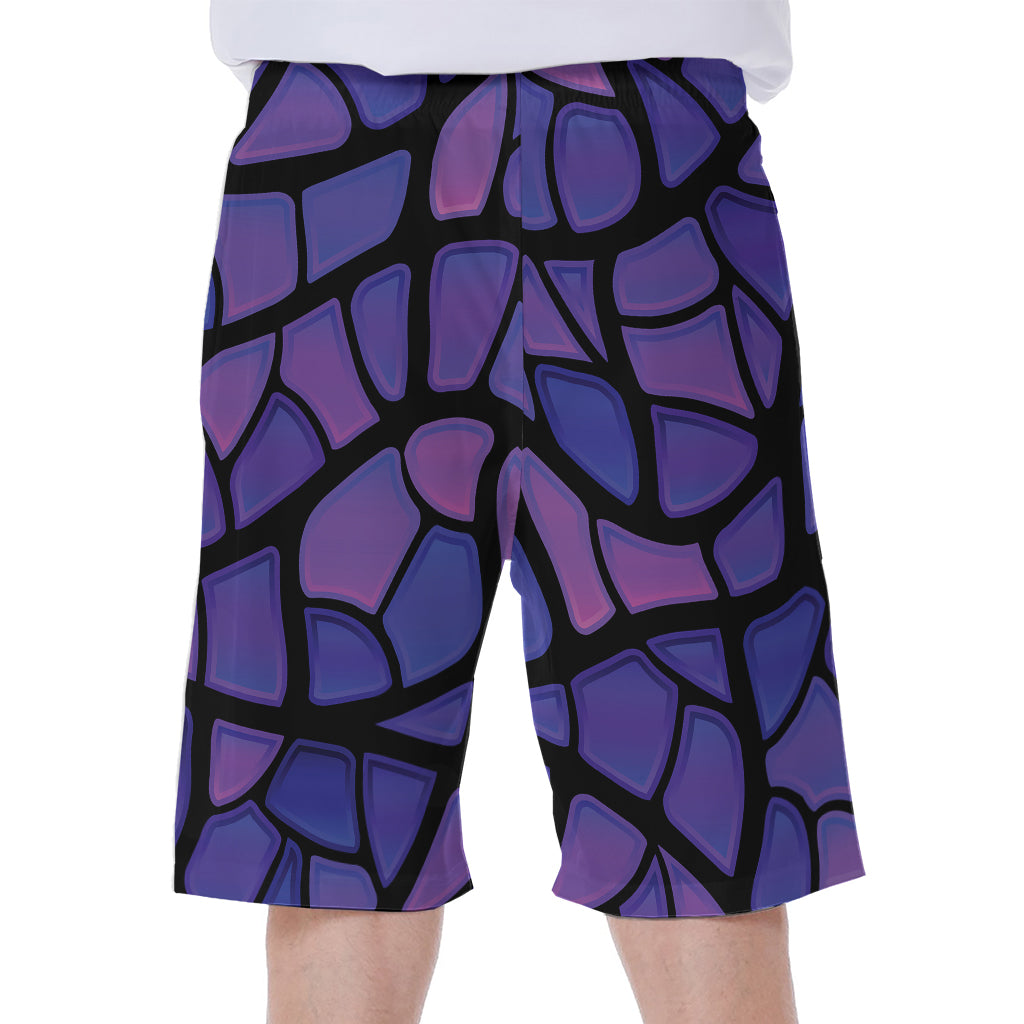 Purple Stained Glass Mosaic Print Men's Beach Shorts
