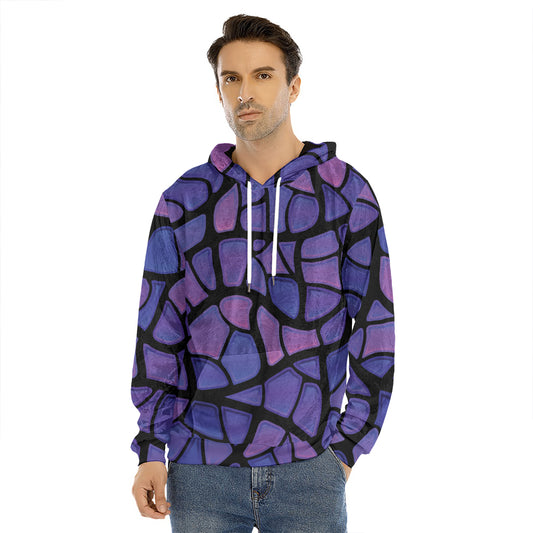 Purple Stained Glass Mosaic Print Men's Velvet Pullover Hoodie