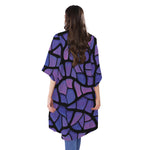Purple Stained Glass Mosaic Print Open Front Beach Cover Up