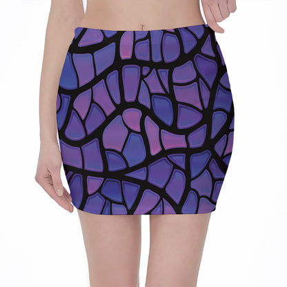 Purple Stained Glass Mosaic Print Pencil Mini Skirt