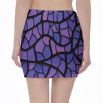 Purple Stained Glass Mosaic Print Pencil Mini Skirt