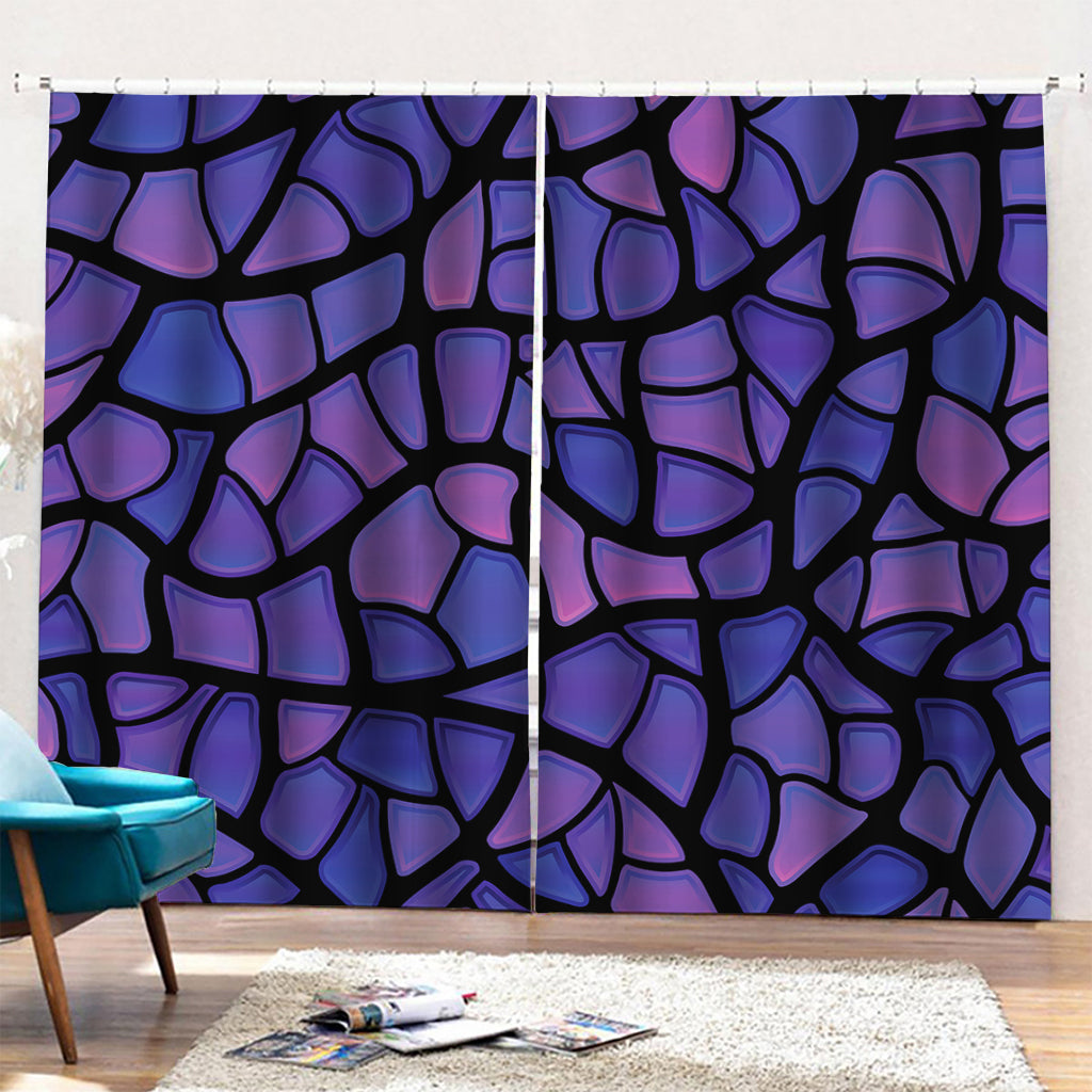 Purple Stained Glass Mosaic Print Pencil Pleat Curtains