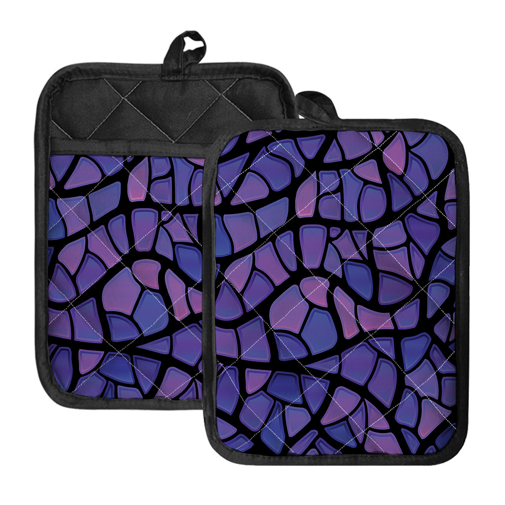 Purple Stained Glass Mosaic Print Pot Holders With Pocket