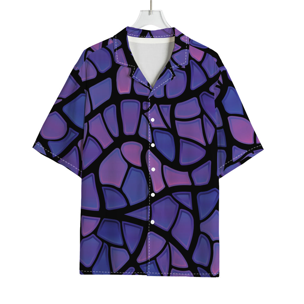 Purple Stained Glass Mosaic Print Rayon Hawaiian Shirt