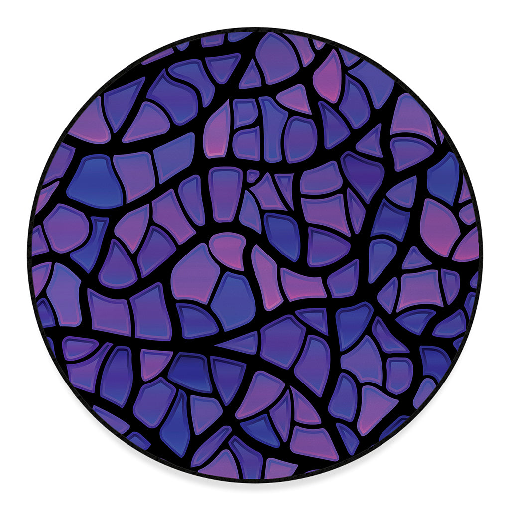 Purple Stained Glass Mosaic Print Round Floor Mat
