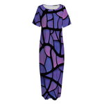 Purple Stained Glass Mosaic Print Short Sleeve Long Nightdress