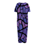 Purple Stained Glass Mosaic Print Short Sleeve Long Nightdress