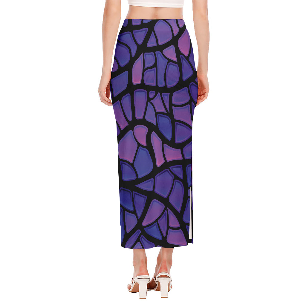 Purple Stained Glass Mosaic Print Side Slit Maxi Skirt