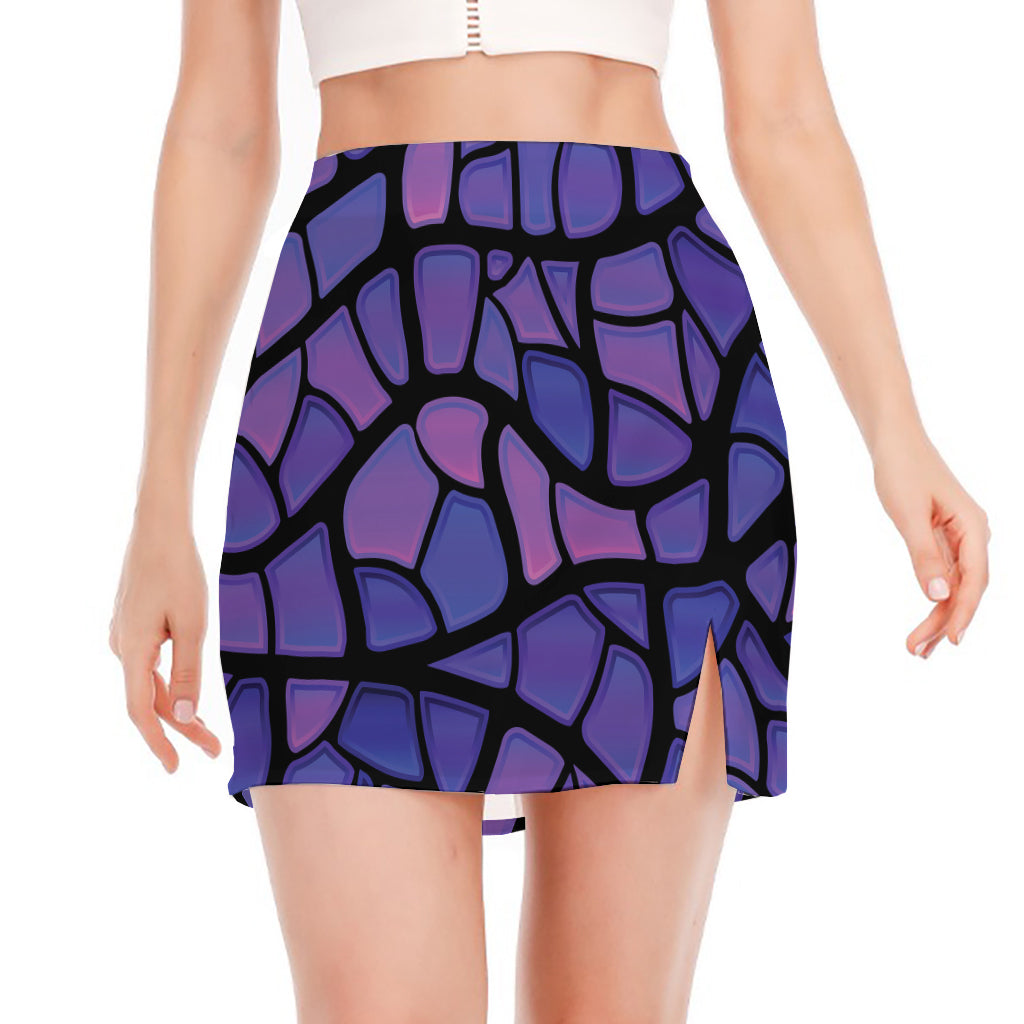 Purple Stained Glass Mosaic Print Side Slit Mini Skirt