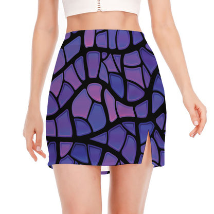 Purple Stained Glass Mosaic Print Side Slit Mini Skirt
