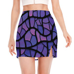 Purple Stained Glass Mosaic Print Side Slit Mini Skirt
