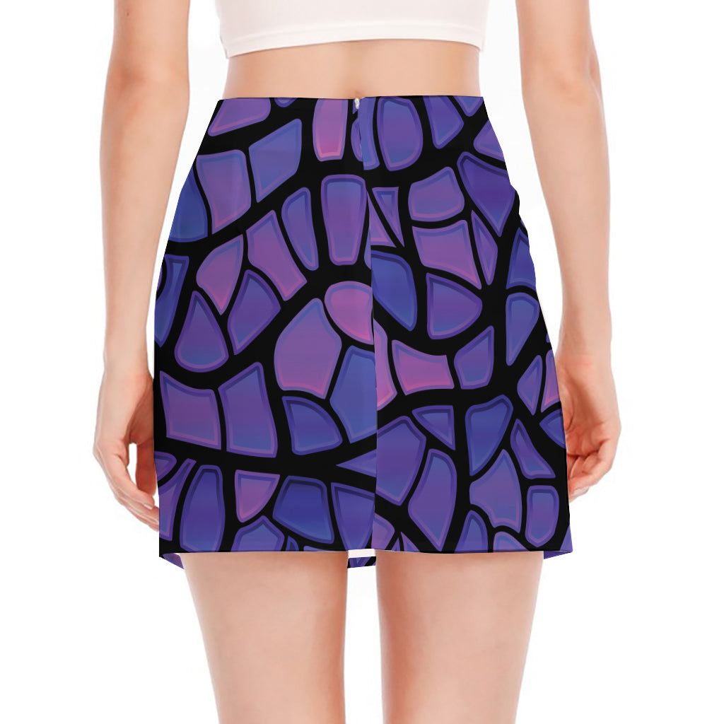 Purple Stained Glass Mosaic Print Side Slit Mini Skirt