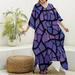 Purple Stained Glass Mosaic Print Silk V-Neck Kaftan Dress