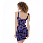 Purple Stained Glass Mosaic Print Sleeveless Bodycon Dress