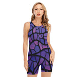 Purple Stained Glass Mosaic Print Sleeveless One Piece Swimsuit
