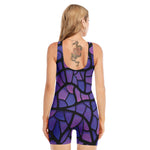 Purple Stained Glass Mosaic Print Sleeveless One Piece Swimsuit
