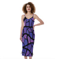 Purple Stained Glass Mosaic Print Slim Fit Midi Cami Dress