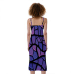 Purple Stained Glass Mosaic Print Slim Fit Midi Cami Dress