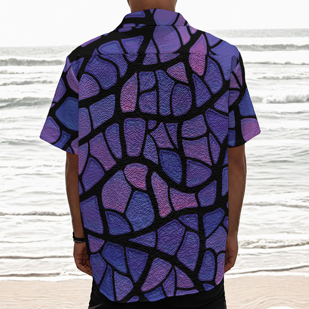 Purple Stained Glass Mosaic Print Textured Short Sleeve Shirt