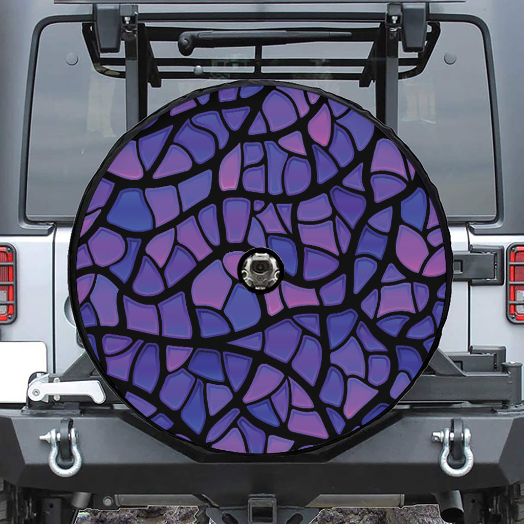 Purple Stained Glass Mosaic Print Tire Cover With Camera Hole