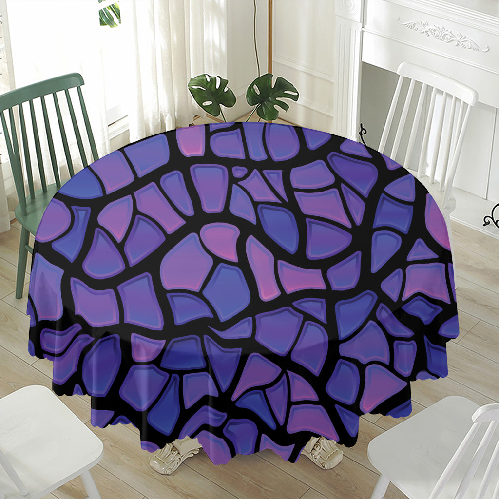 Purple Stained Glass Mosaic Print Waterproof Round Tablecloth