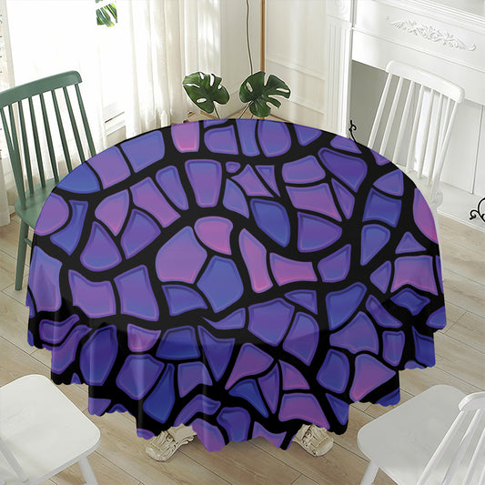 Purple Stained Glass Mosaic Print Waterproof Round Tablecloth