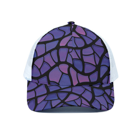 Purple Stained Glass Mosaic Print White Mesh Trucker Cap