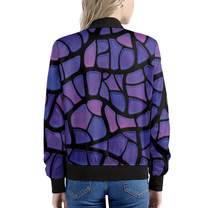 Purple Stained Glass Mosaic Print Women's Bomber Jacket